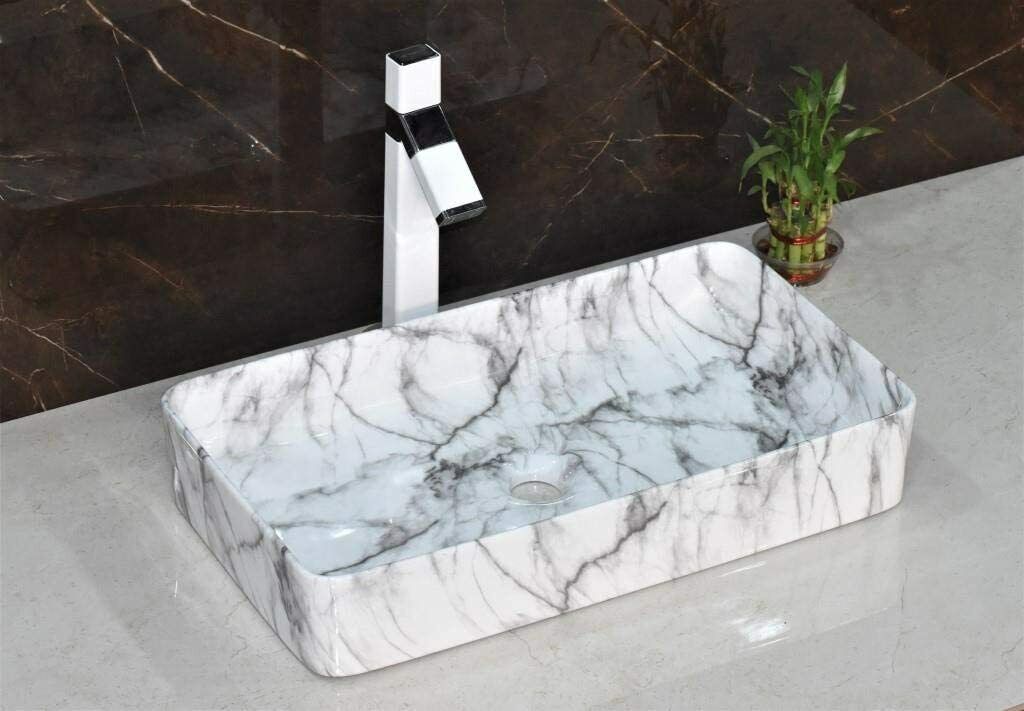 InArt Rectangle Bathroom Ceramic Vessel Sink Art Basin in Gold White Color - InArt-Studio-USA