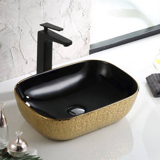 InArt Rectangle Bathroom Ceramic Vessel Sink Art Basin in Gold White Color - InArt-Studio-USA