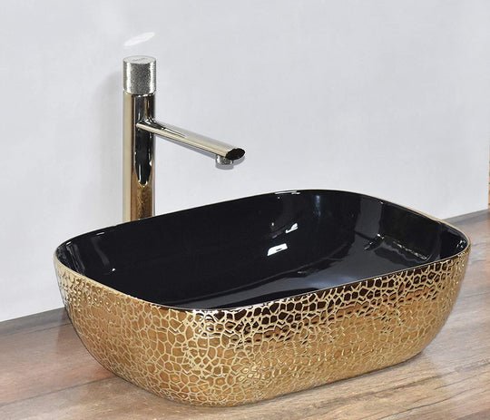 InArt Rectangle Bathroom Ceramic Vessel Sink Art Basin in Gold White Color - InArt-Studio-USA