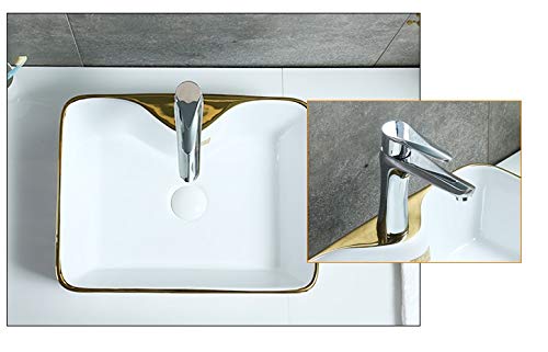 InArt Rectangle Bathroom Ceramic Vessel Sink Art Basin in Gold White Color - InArt-Studio-USA