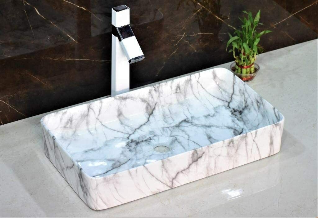 InArt Rectangle Bathroom Ceramic Vessel Sink Art Basin in Gold White Color - InArt-Studio-USA