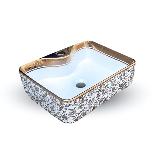 InArt Rectangle Bathroom Ceramic Vessel Sink Art Basin in Gold White Color - InArt-Studio-USA