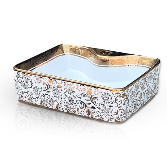 InArt Rectangle Bathroom Ceramic Vessel Sink Art Basin in Gold White Color - InArt-Studio-USA