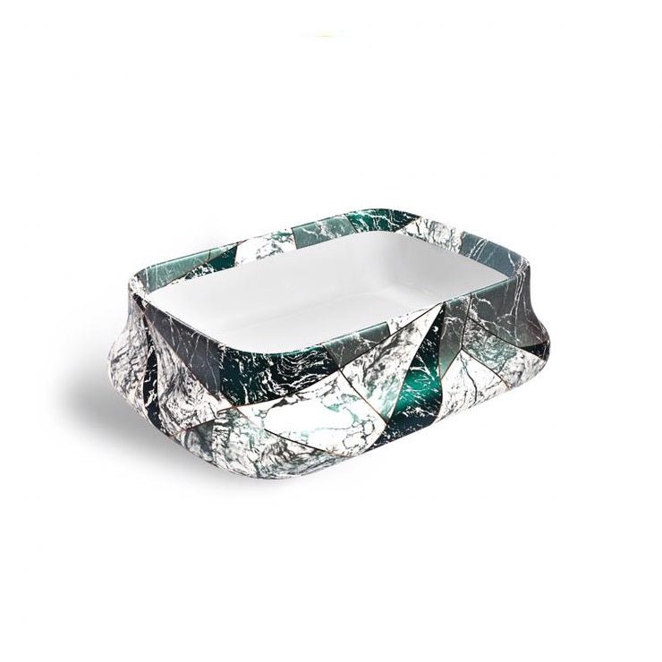 InArt Rectangle Bathroom Ceramic Vessel Sink Art Basin in Green Color - InArt-Studio-USA