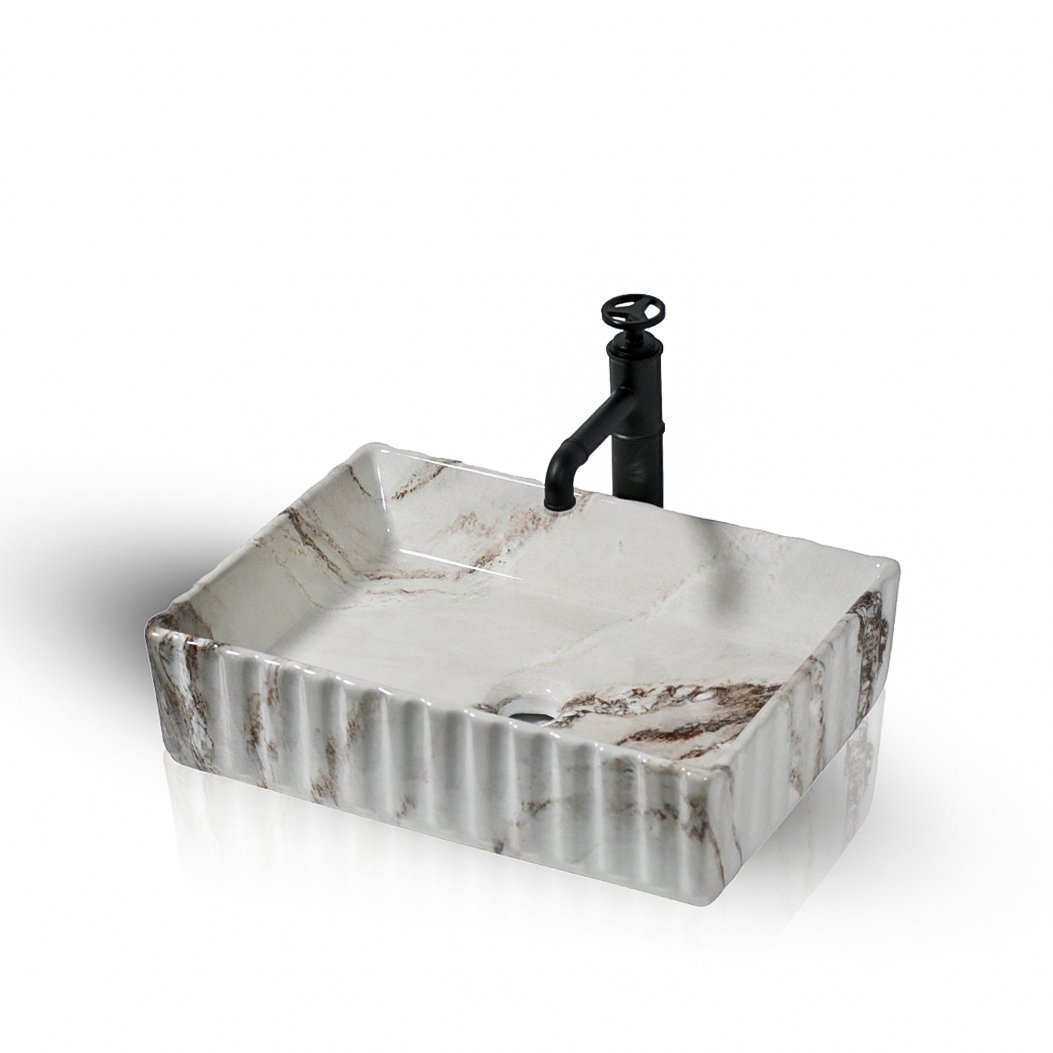 InArt Rectangle Bathroom Ceramic Vessel Sink Art Basin in Ivory Marble Color - InArt-Studio-USA