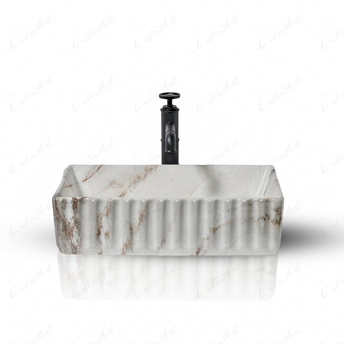 InArt Rectangle Bathroom Ceramic Vessel Sink Art Basin in Ivory Marble Color - InArt-Studio-USA