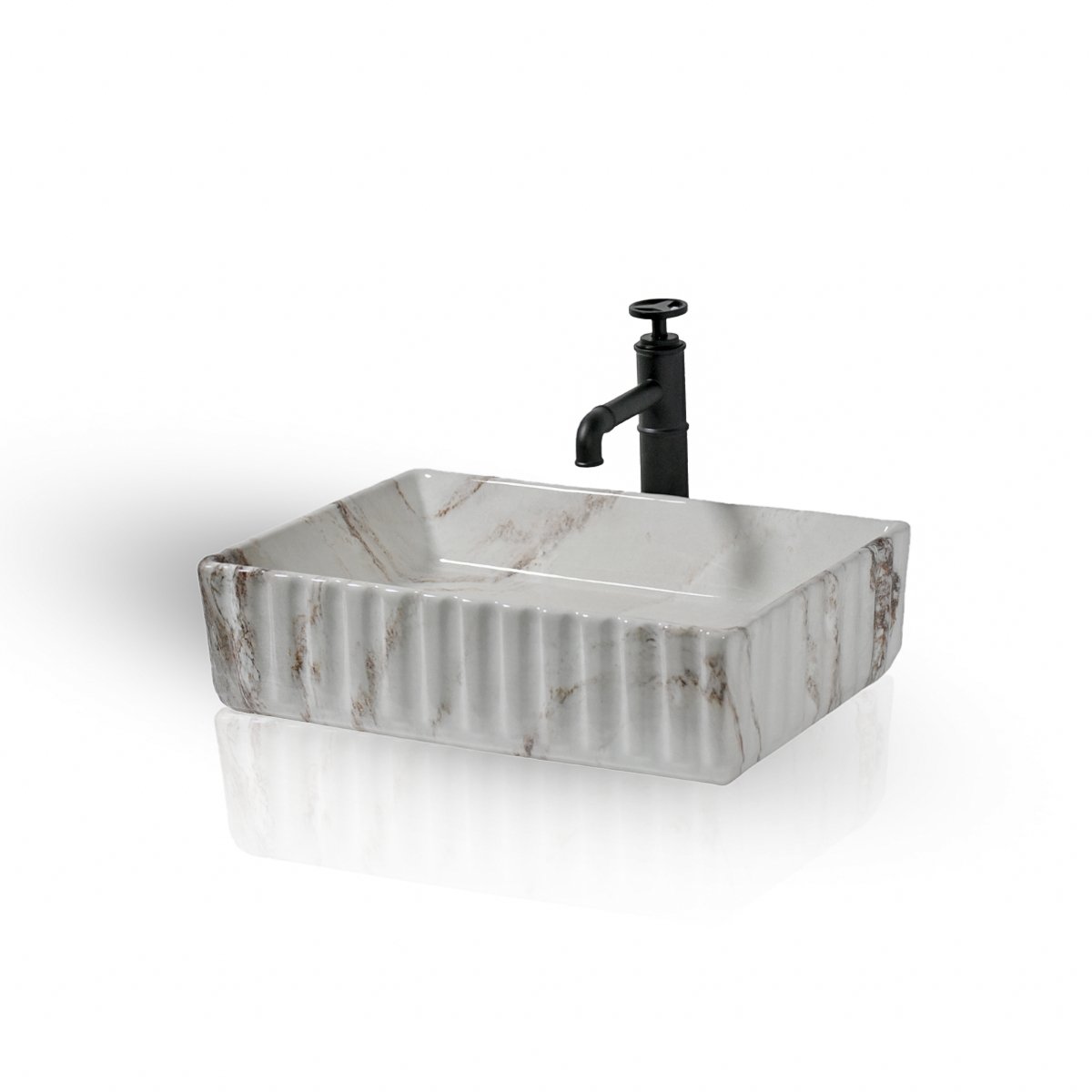 InArt Rectangle Bathroom Ceramic Vessel Sink Art Basin in Ivory Marble Color - InArt-Studio-USA