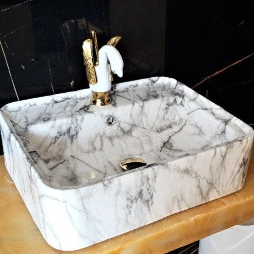InArt Rectangle Bathroom Ceramic Vessel Sink Art Basin in Marble Color - InArt-Studio-USA