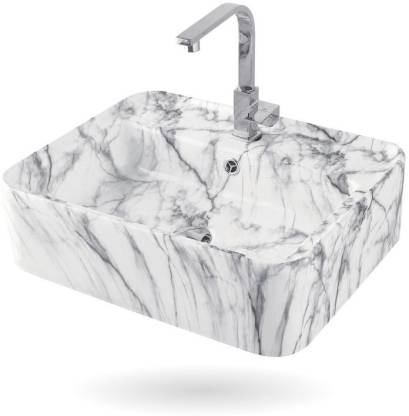 InArt Rectangle Bathroom Ceramic Vessel Sink Art Basin in Marble Color - InArt-Studio-USA