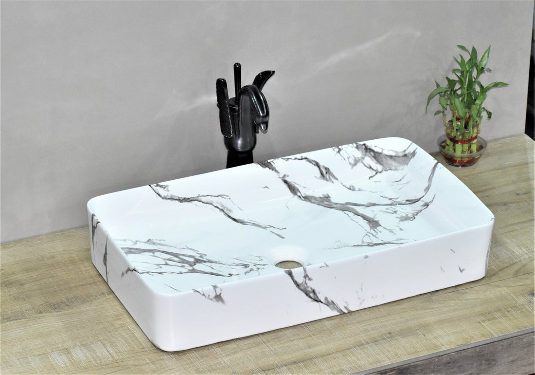 InArt Rectangle Bathroom Ceramic Vessel Sink Art Basin in Marble Color - InArt-Studio-USA
