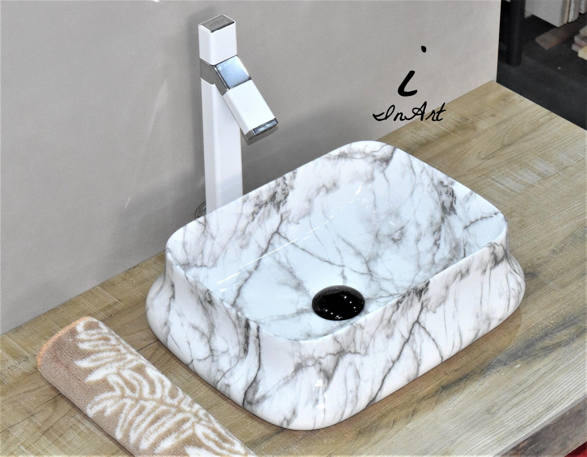 InArt Rectangle Bathroom Ceramic Vessel Sink Art Basin in Marble Color - InArt-Studio-USA