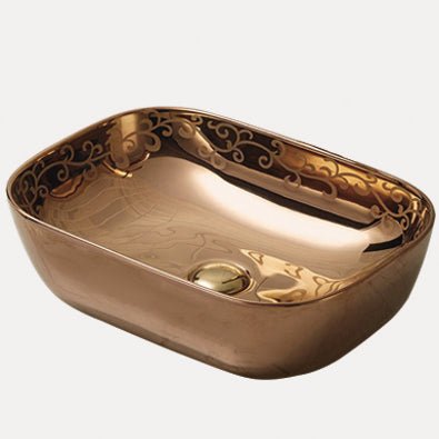 InArt Rectangle Bathroom Ceramic Vessel Sink Art Basin in Rose Gold Color - InArt-Studio-USA