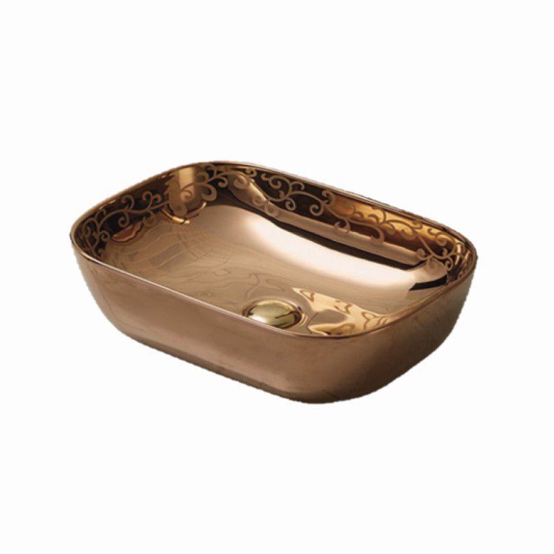 InArt Rectangle Bathroom Ceramic Vessel Sink Art Basin in Rose Gold Color - InArt-Studio-USA