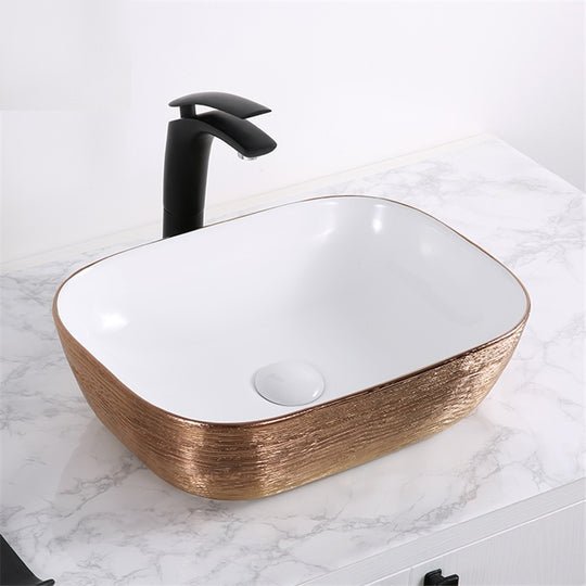 InArt Rectangle Bathroom Ceramic Vessel Sink Art Basin in Rose Gold Color - InArt-Studio-USA