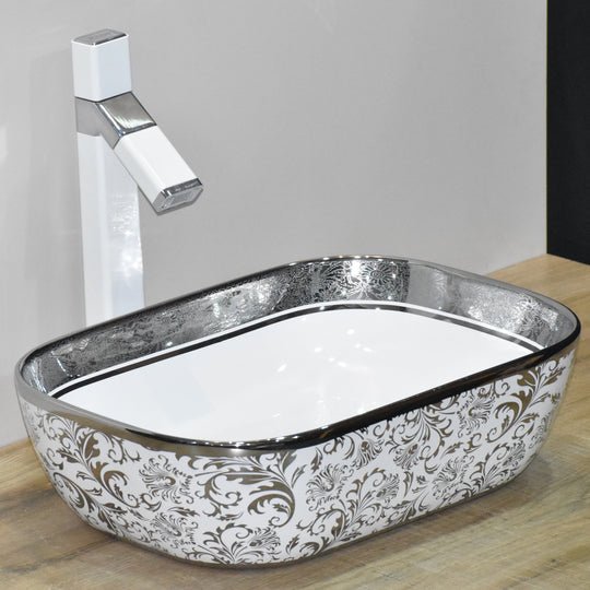 InArt Rectangle Bathroom Ceramic Vessel Sink Art Basin in Silver Color - InArt-Studio-USA