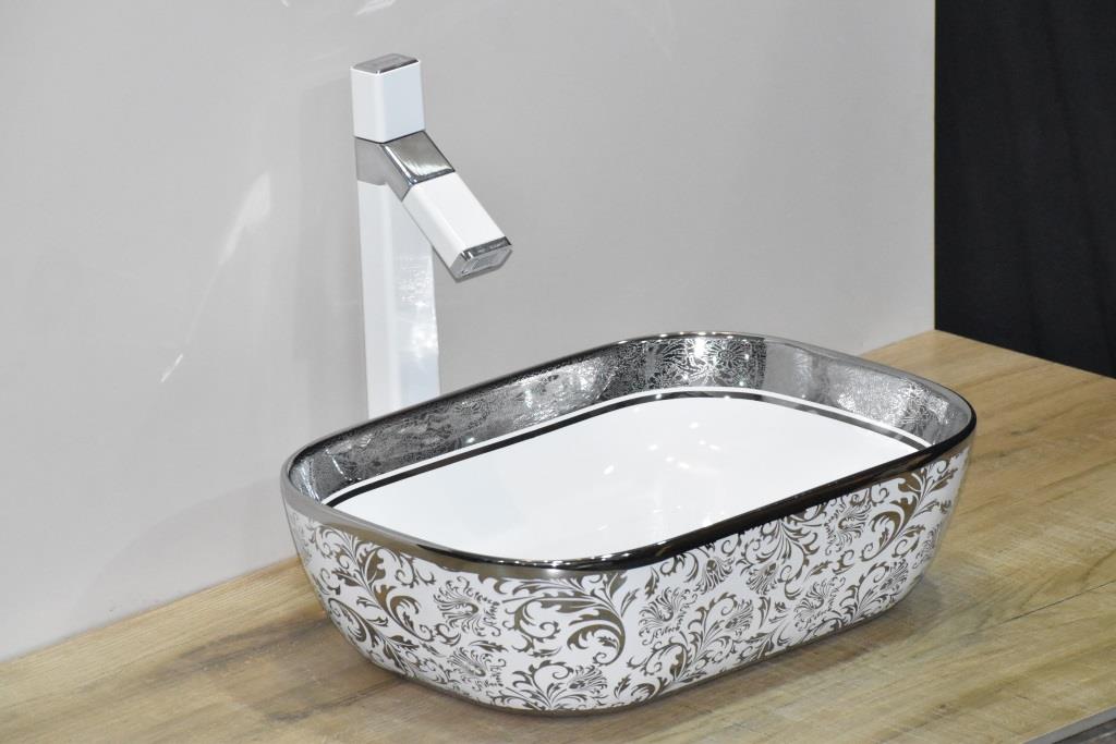InArt Rectangle Bathroom Ceramic Vessel Sink Art Basin in Silver Color - InArt-Studio-USA