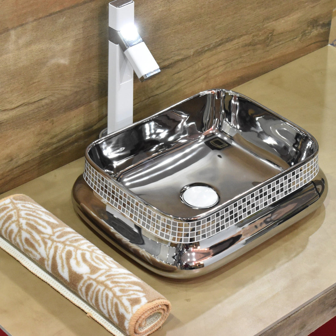 InArt Rectangle Bathroom Ceramic Vessel Sink Art Basin in Silver Color - InArt-Studio-USA