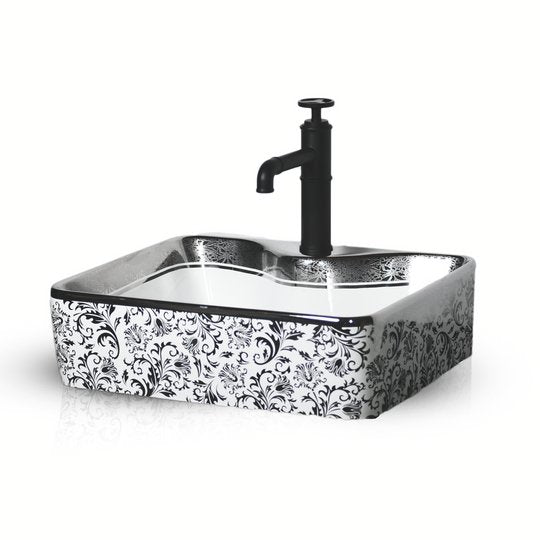 InArt Rectangle Bathroom Ceramic Vessel Sink Art Basin in Silver White Color - InArt-Studio-USA