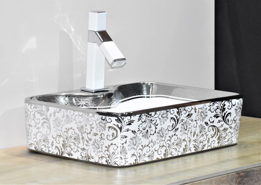 InArt Rectangle Bathroom Ceramic Vessel Sink Art Basin in Silver White Color - InArt-Studio-USA