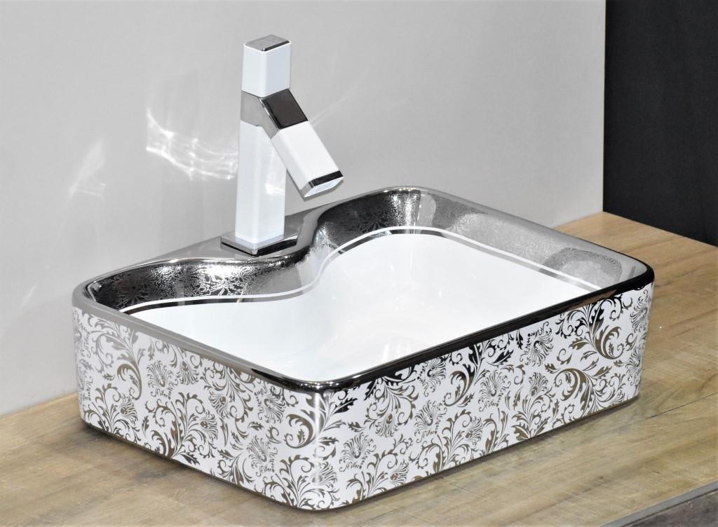 InArt Rectangle Bathroom Ceramic Vessel Sink Art Basin in Silver White Color - InArt-Studio-USA