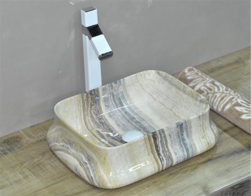 InArt Rectangle Bathroom Ceramic Vessel Sink Art Basin in Yellow Ivory Marble Color - InArt-Studio-USA