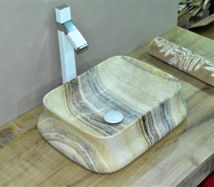 InArt Rectangle Bathroom Ceramic Vessel Sink Art Basin in Yellow Ivory Marble Color - InArt-Studio-USA