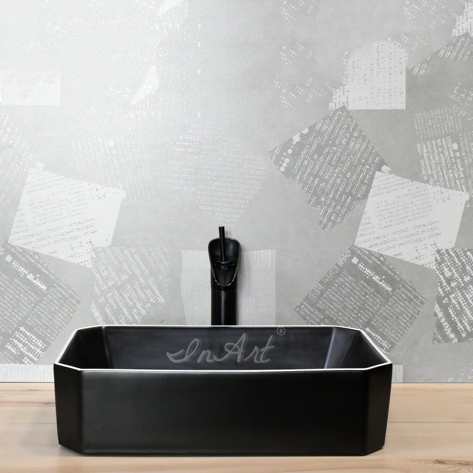 InArt Rectangle Matt Black Color Bathroom Ceramic Vessel Sink Art Basin 50 x 37 CM - InArt-Studio-USA