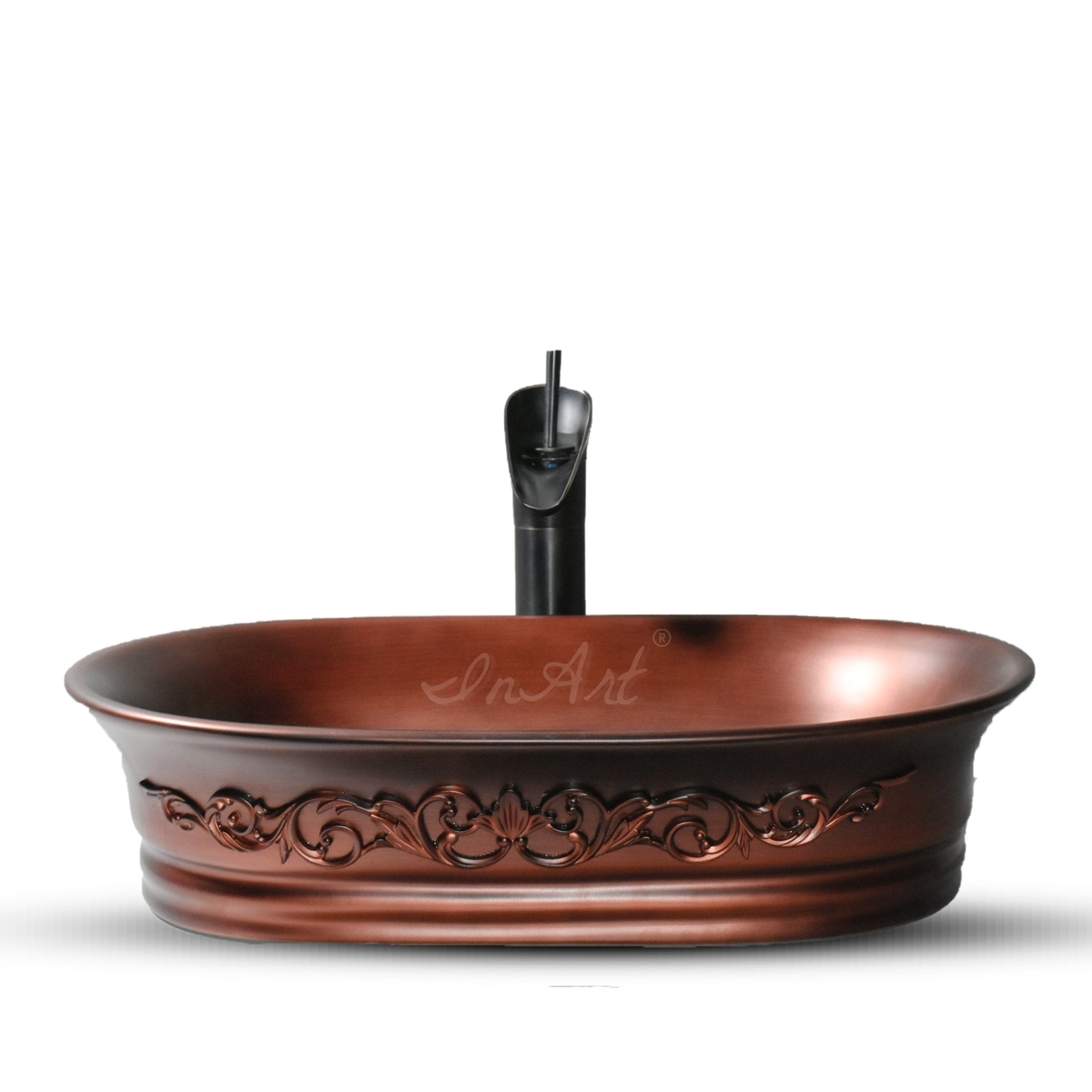 InArt Rectangle Matt Copper Color Bathroom Ceramic Vessel Sink Art Basin 55 x 37 CM - InArt-Studio-USA