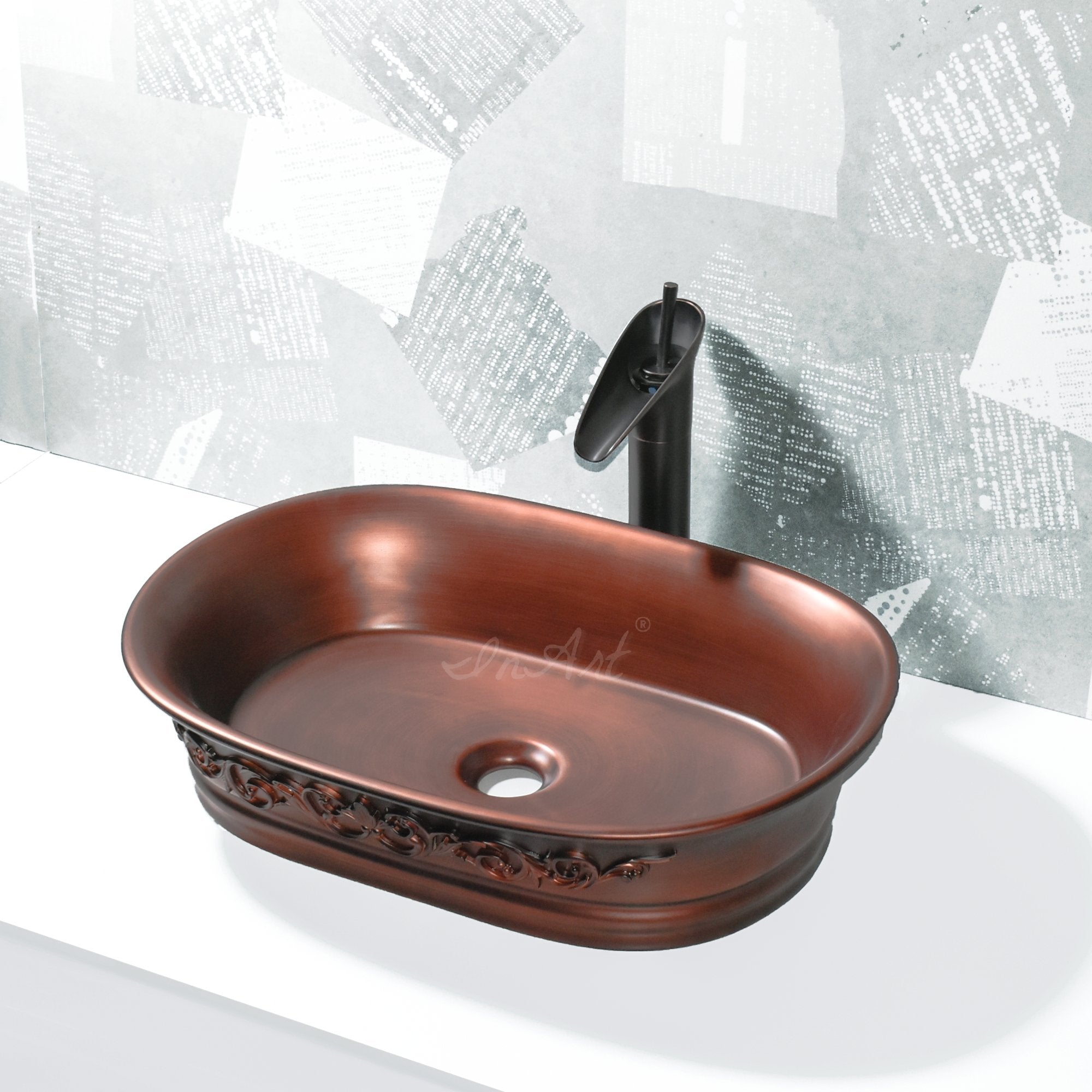InArt Rectangle Matt Copper Color Bathroom Ceramic Vessel Sink Art Basin 55 x 37 CM - InArt-Studio-USA