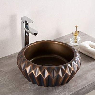 InArt Round Bathroom Ceramic Vessel Sink Art Basin in Antique Color - InArt-Studio-USA