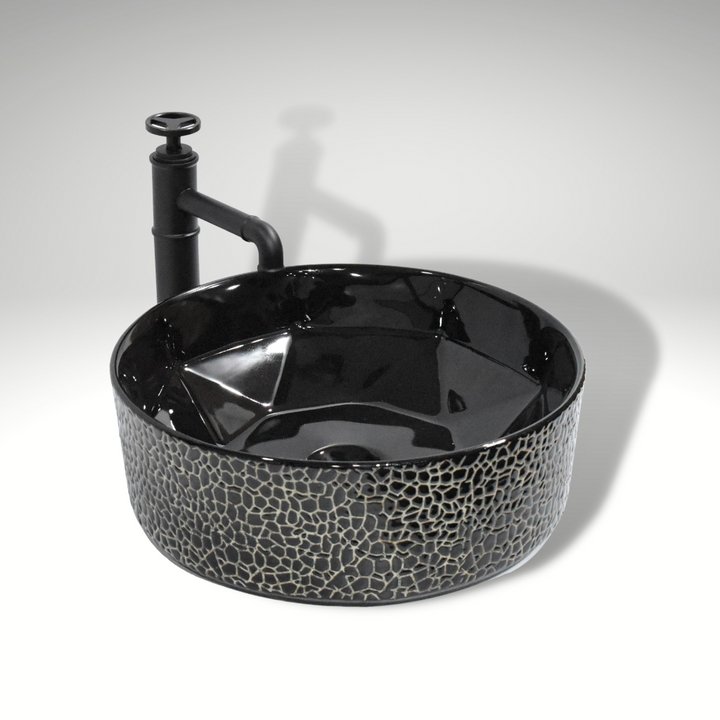 InArt Round Bathroom Ceramic Vessel Sink Art Basin in Black Color - InArt-Studio-USA