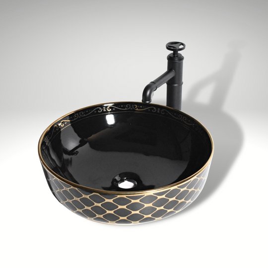 InArt Round Bathroom Ceramic Vessel Sink Art Basin in Black Color - InArt-Studio-USA