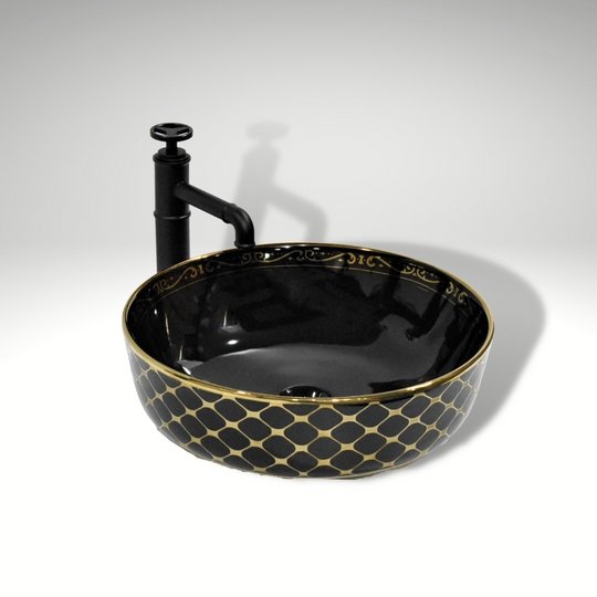 InArt Round Bathroom Ceramic Vessel Sink Art Basin in Black Color - InArt-Studio-USA