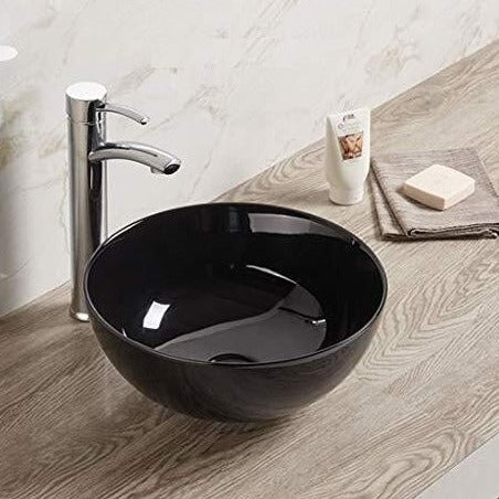 InArt Round Bathroom Ceramic Vessel Sink Art Basin in Black Color - InArt-Studio-USA