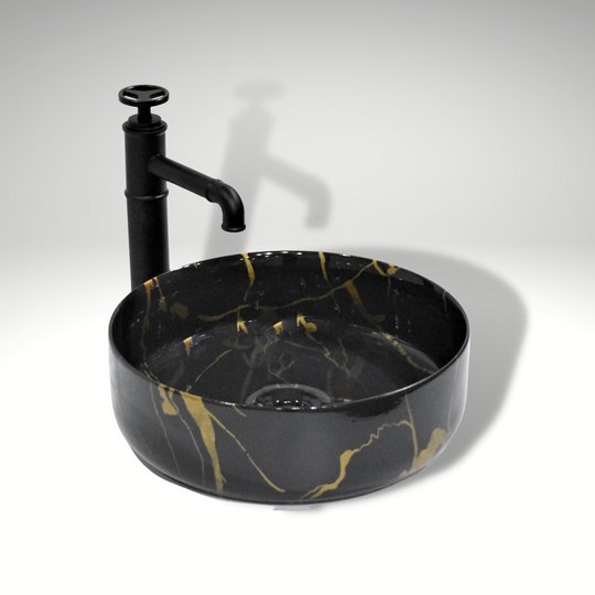 InArt Round Bathroom Ceramic Vessel Sink Art Basin in Black Color - InArt-Studio-USA