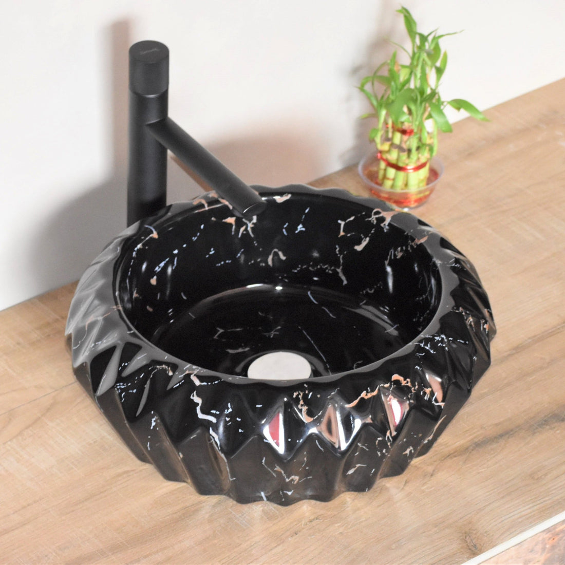 InArt Round Bathroom Ceramic Vessel Sink Art Basin in Black Color - InArt-Studio-USA
