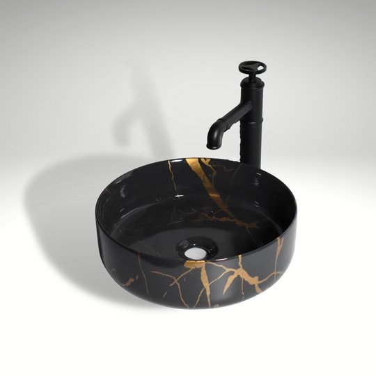 InArt Round Bathroom Ceramic Vessel Sink Art Basin in Black Color - InArt-Studio-USA