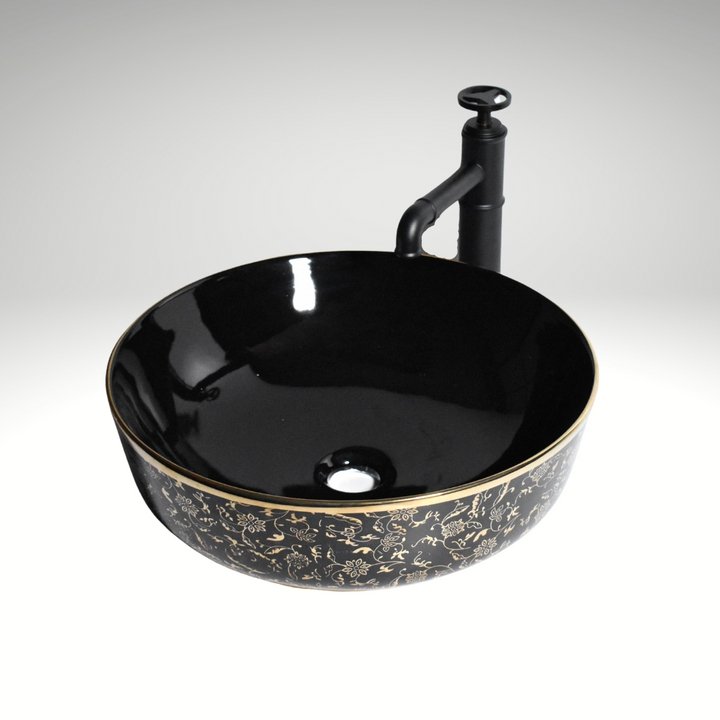 InArt Round Bathroom Ceramic Vessel Sink Art Basin in Black Color - InArt-Studio-USA