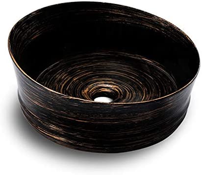 InArt Round Bathroom Ceramic Vessel Sink Art Basin in Black Gold Color - InArt-Studio-USA