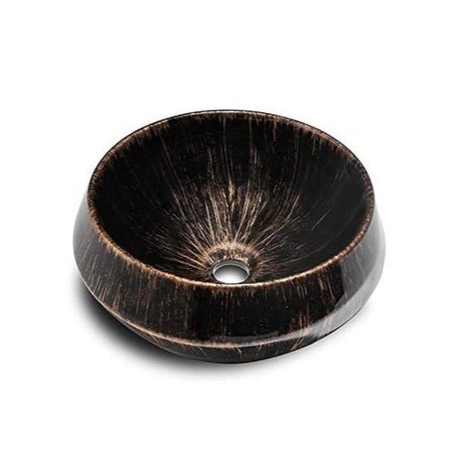 InArt Round Bathroom Ceramic Vessel Sink Art Basin in Black Gold Color - InArt-Studio-USA