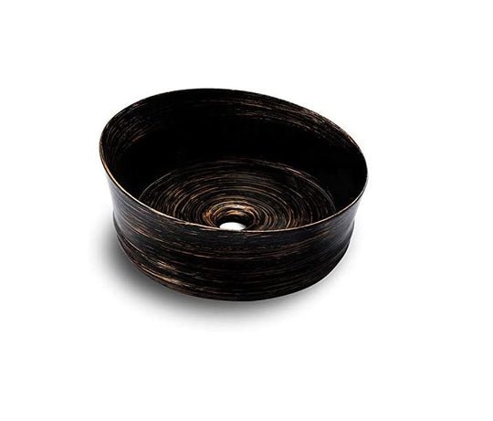InArt Round Bathroom Ceramic Vessel Sink Art Basin in Black Gold Color - InArt-Studio-USA