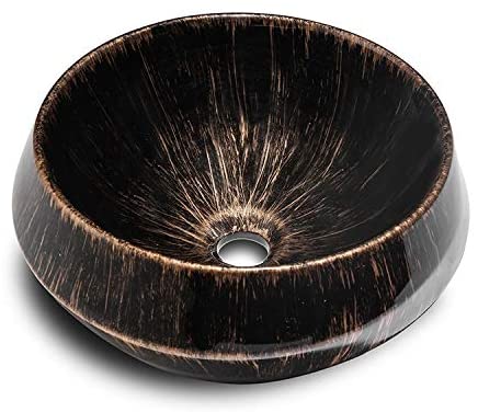 InArt Round Bathroom Ceramic Vessel Sink Art Basin in Black Gold Color - InArt-Studio-USA