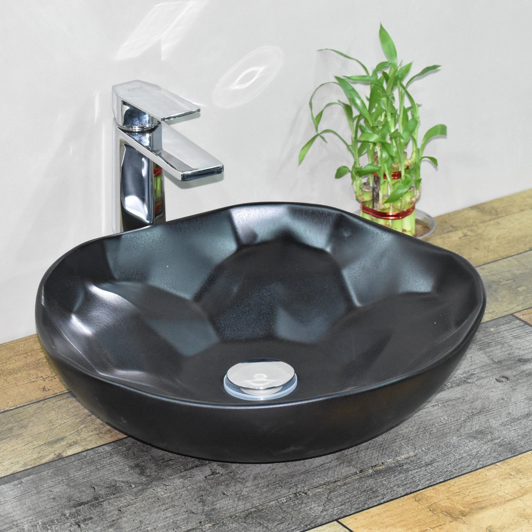 InArt Round Bathroom Ceramic Vessel Sink Art Basin in Black Matt Color - InArt-Studio-USA