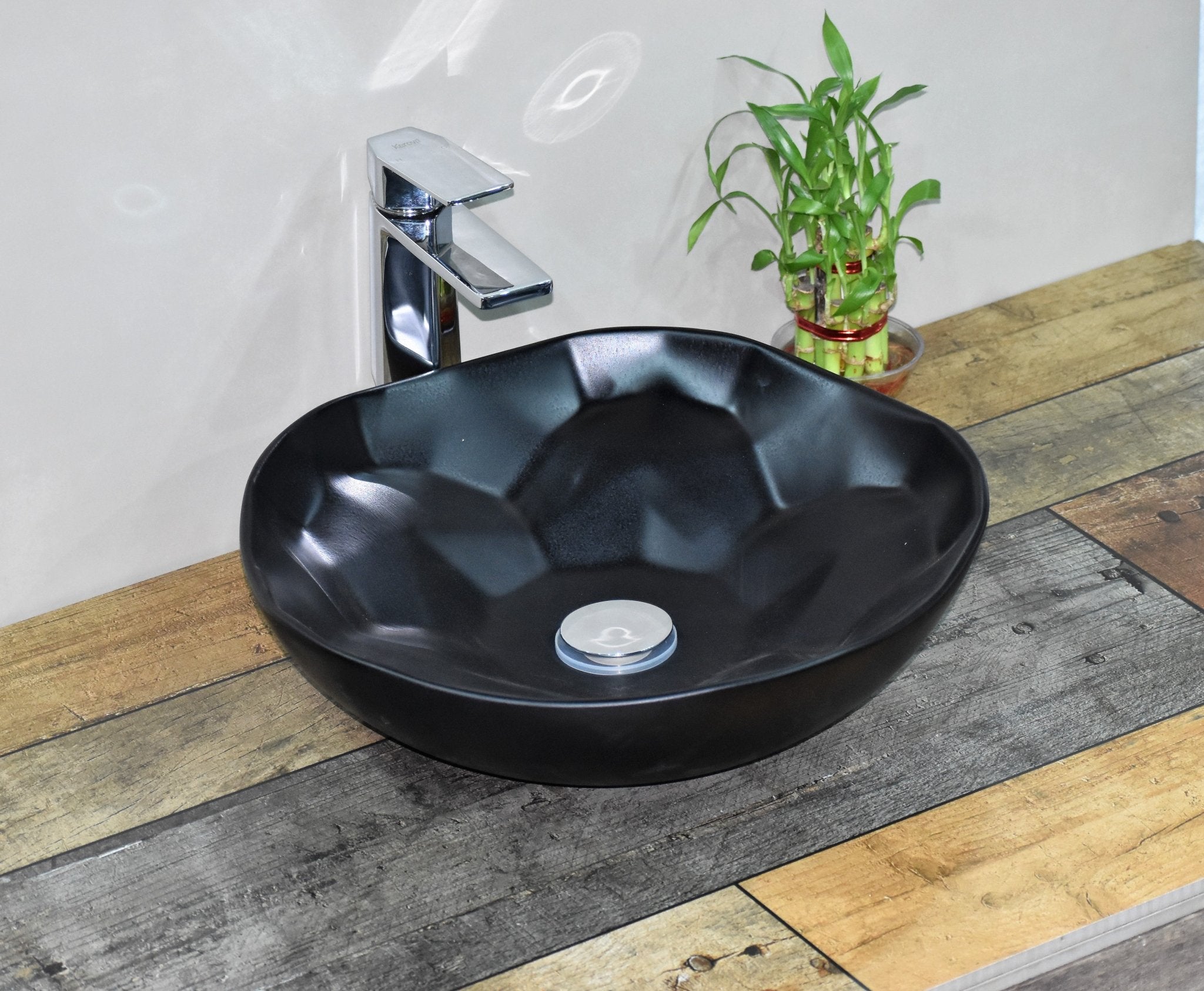 InArt Round Bathroom Ceramic Vessel Sink Art Basin in Black Matt Color - InArt-Studio-USA