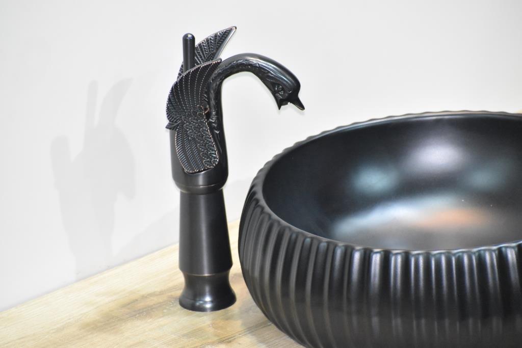 InArt Round Bathroom Ceramic Vessel Sink Art Basin in Black Matte Color - InArt-Studio-USA