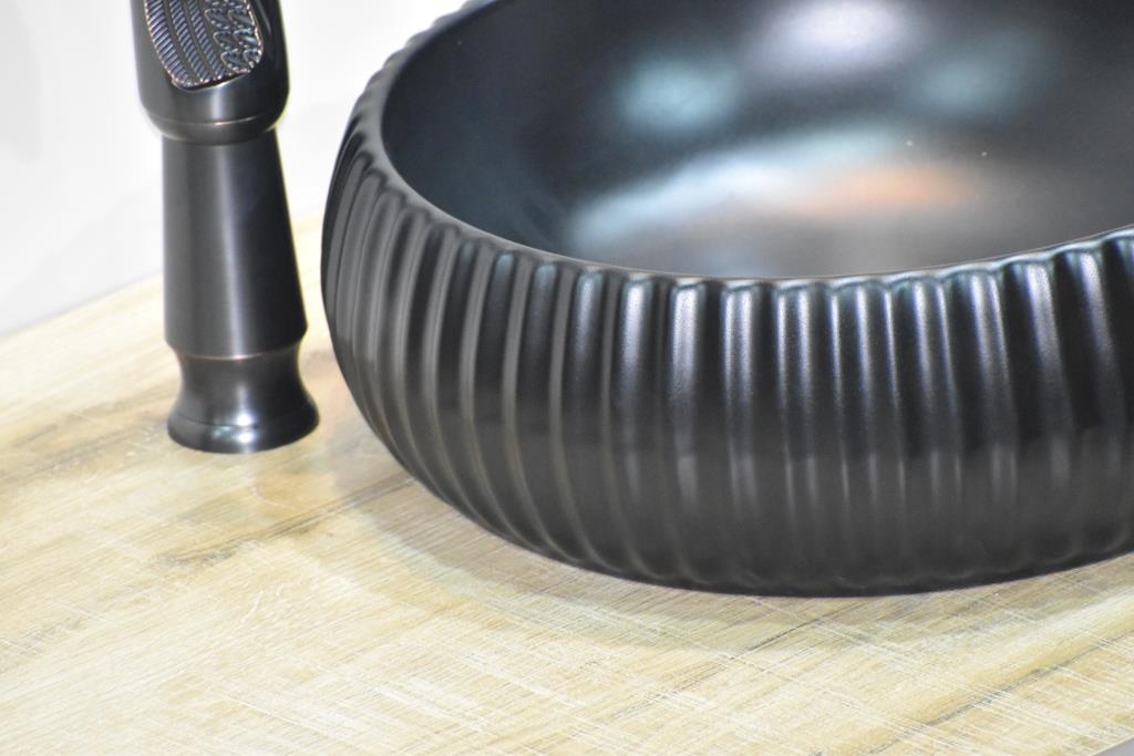 InArt Round Bathroom Ceramic Vessel Sink Art Basin in Black Matte Color - InArt-Studio-USA