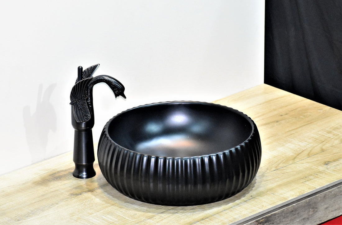 InArt Round Bathroom Ceramic Vessel Sink Art Basin in Black Matte Color - InArt-Studio-USA