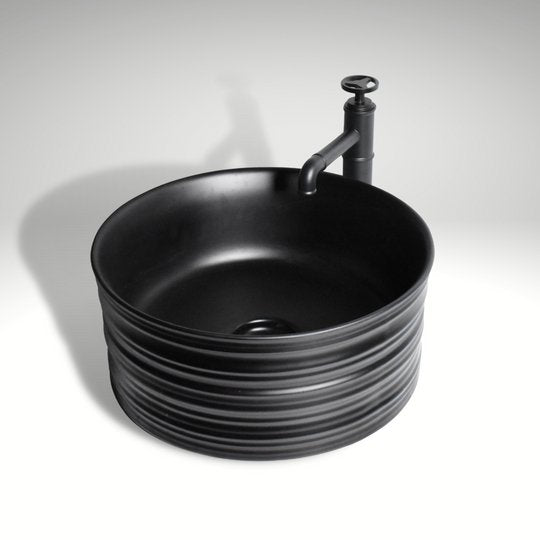 InArt Round Bathroom Ceramic Vessel Sink Art Basin in Black Matte Color - InArt-Studio-USA
