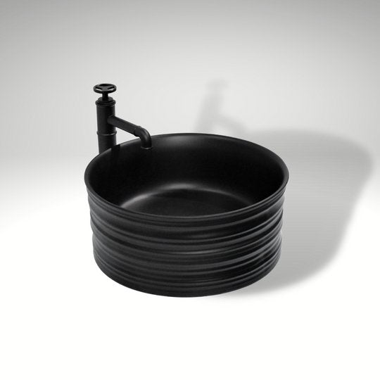 InArt Round Bathroom Ceramic Vessel Sink Art Basin in Black Matte Color - InArt-Studio-USA