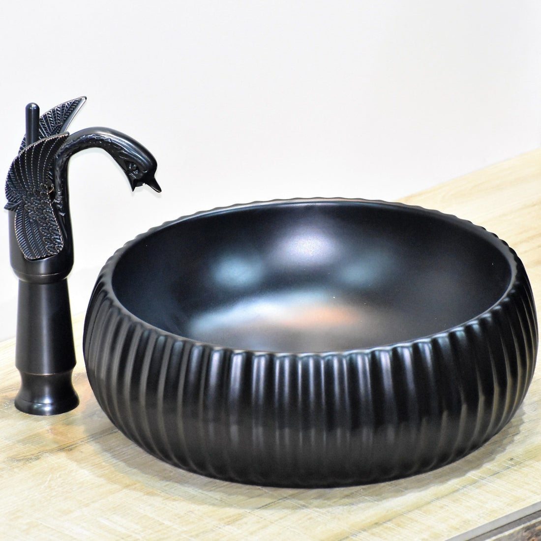 InArt Round Bathroom Ceramic Vessel Sink Art Basin in Black Matte Color - InArt-Studio-USA